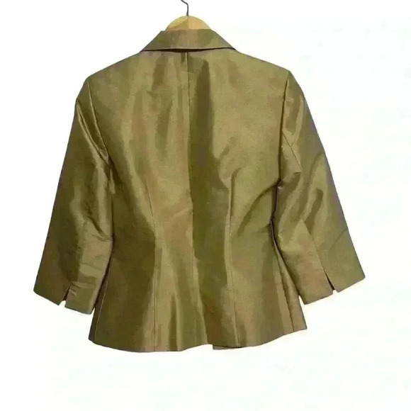 Kate Hill 100% Silk Tan Tie Women’s Blazer Size 4 Petite - Picture 2 of 9
